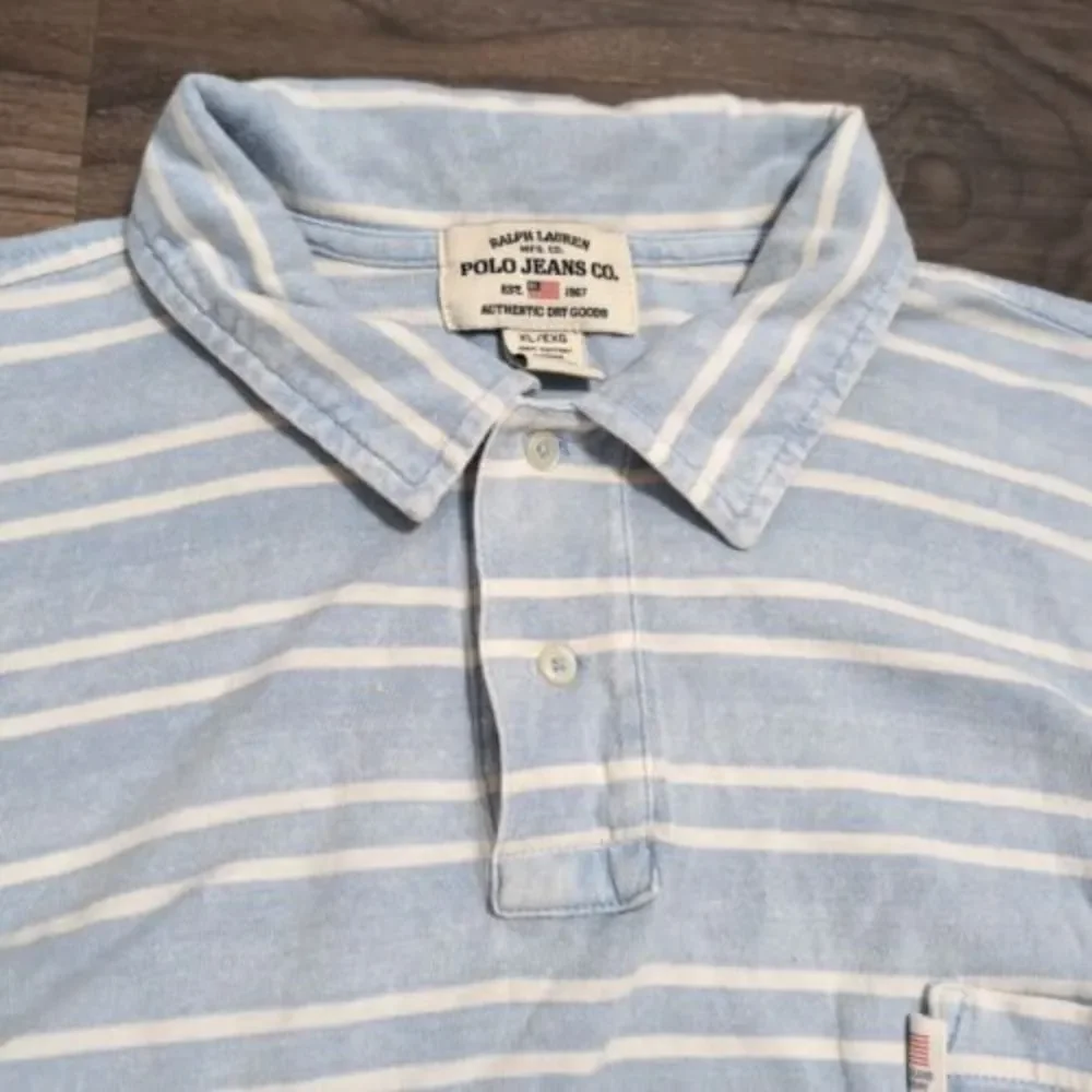 Vintage Polo Jeans Co. Ralph Lauren Polo Shirt‎ Blue Stripe Size XL 90’s Y2K 25D